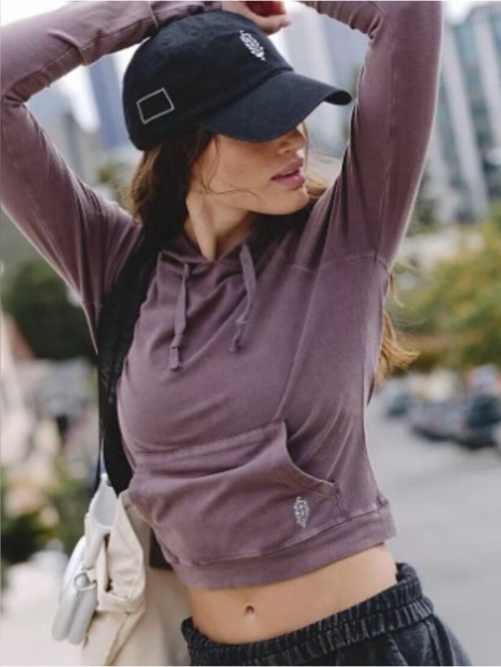 Free People Movement M Hot Shot Hooded Long Sleeve Tee in Cocoa Brown NWOT NEW - Picture 3 of 6